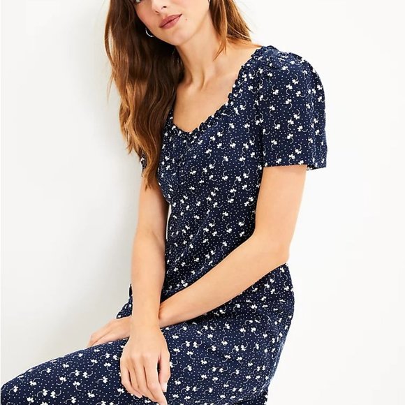 LOFT Floral Cinched Midi Dress - Picture 2 of 10